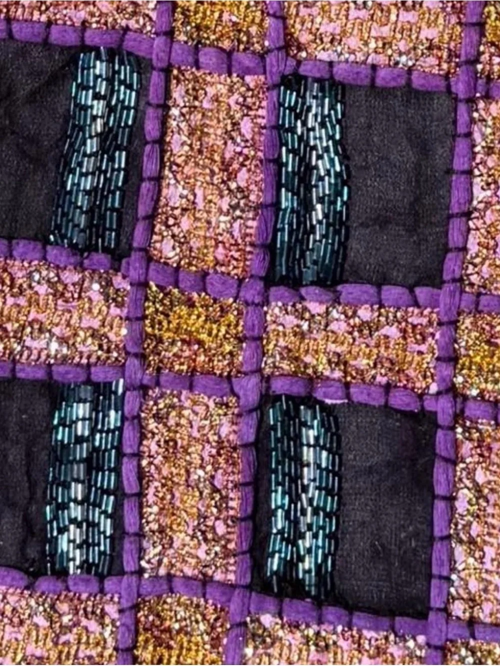 Handcrafted Purple Patchwork Square throw pillow covers boho maximalism beadwork